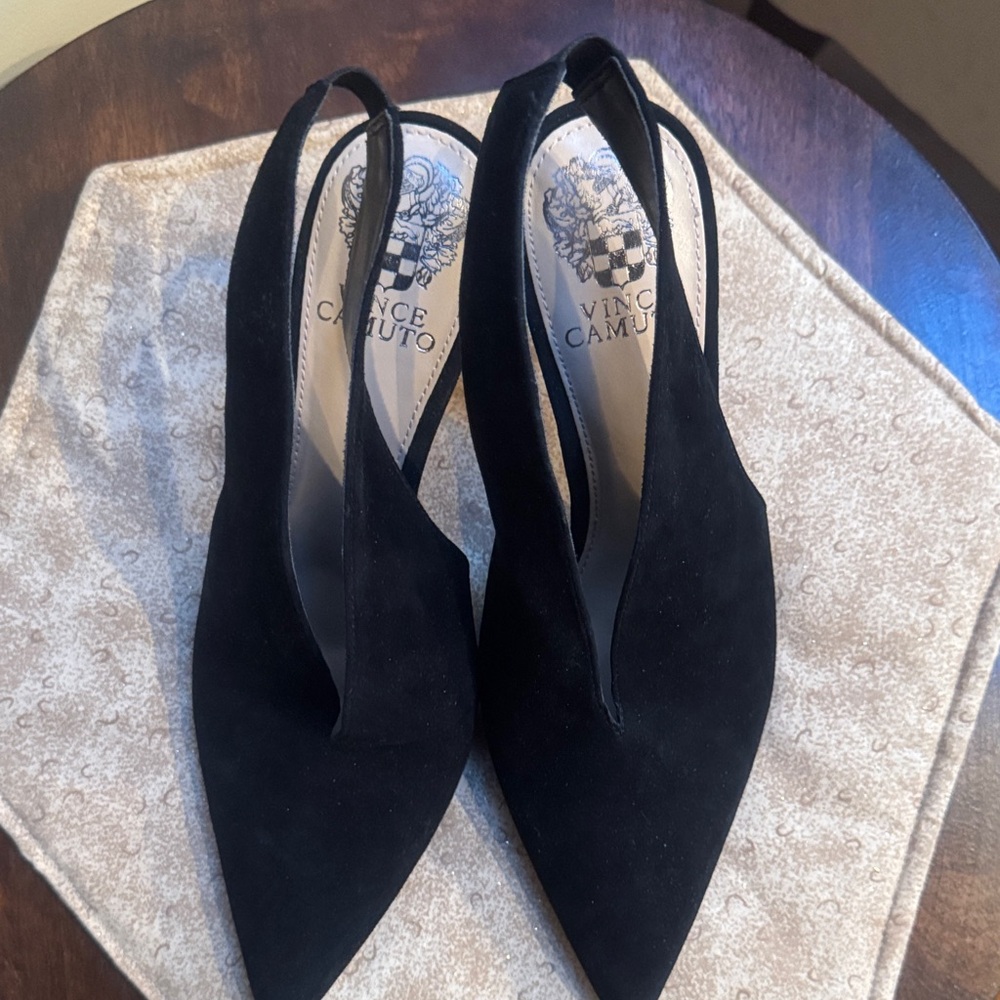 Vince Camuto Black Suede Pointed-Toe Slingback Pumps